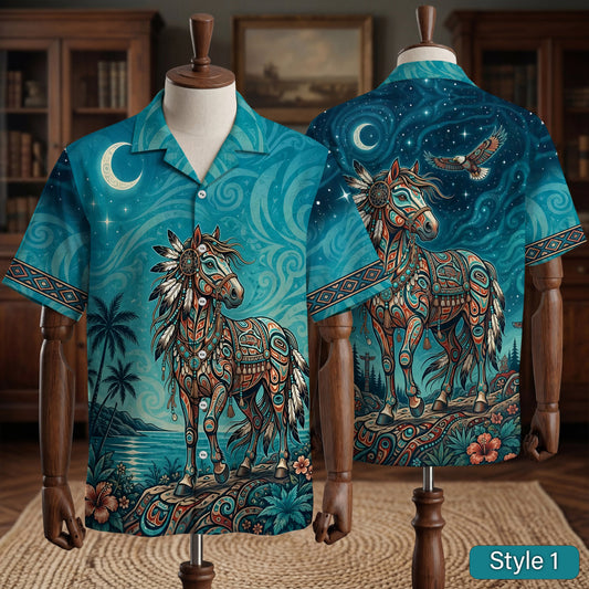 Native Horse Pattern Hawaiian Shirt for Adults & Kids
