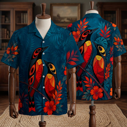 Native Bird Pattern Hawaiian Shirt for Adults & Kids