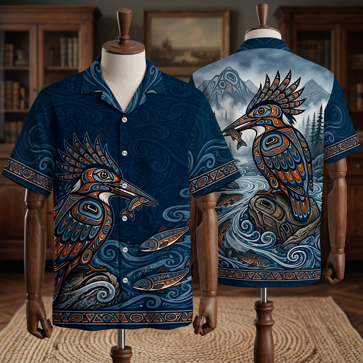 Native Bird Pattern Hawaiian Shirt for Adults & Kids