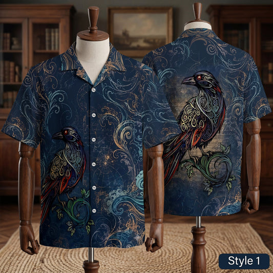 Native Raven Pattern Hawaiian Shirt for Adults & Kids