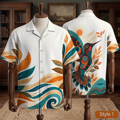 Native Hummingbird Pattern Hawaiian Shirt for Adults & Kids