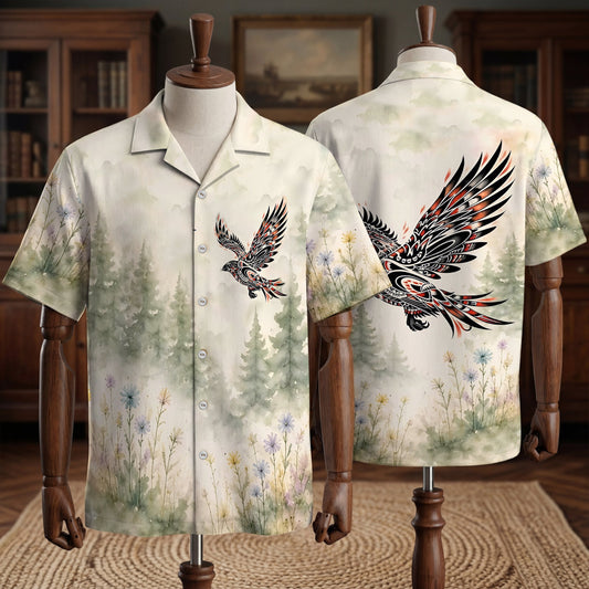 Native Raven Pattern Hawaiian Shirt for Adults & Kids