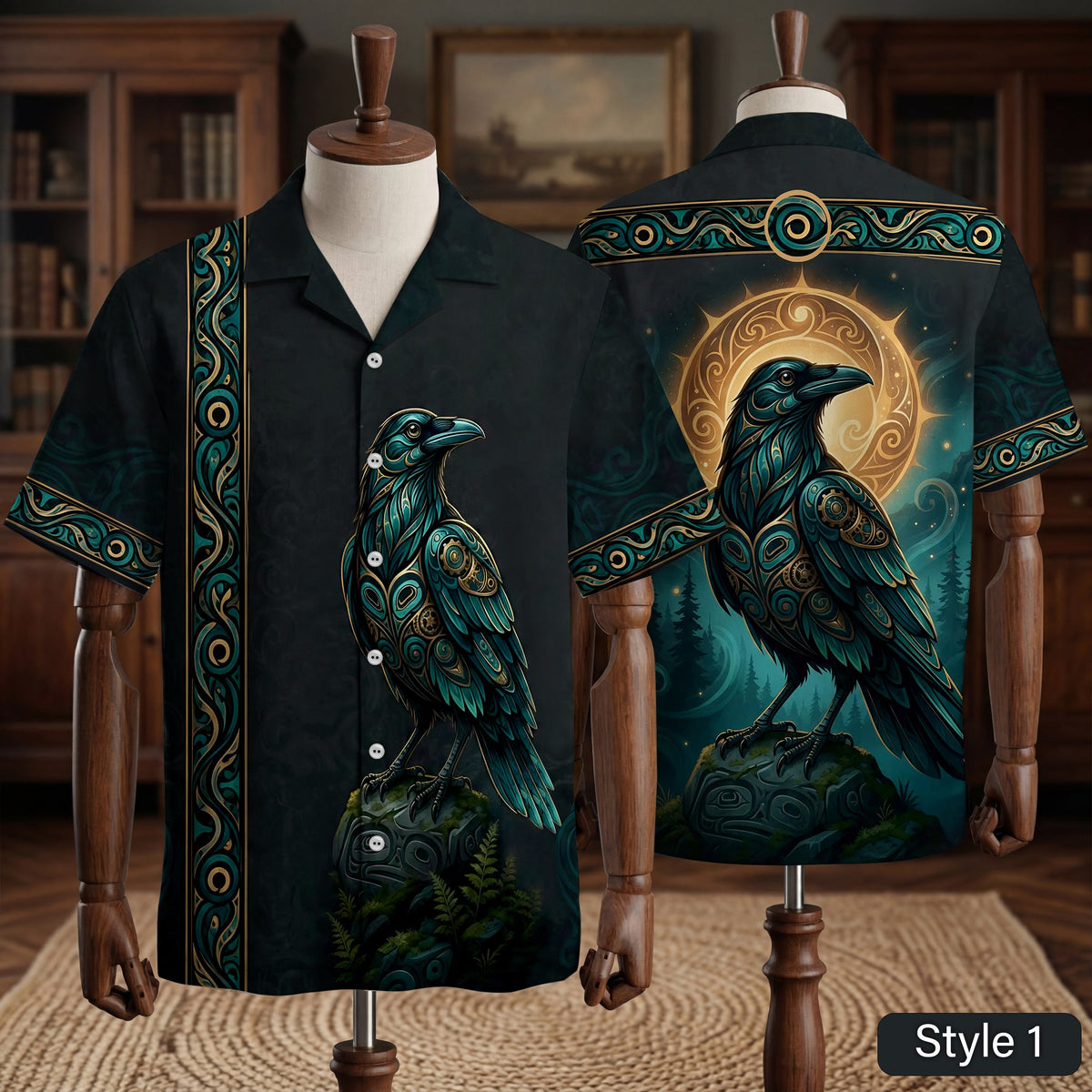 Native Raven Pattern Hawaiian Shirt for Adults & Kids