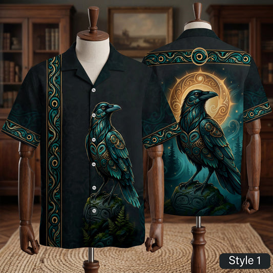 Native Raven Pattern Hawaiian Shirt for Adults & Kids
