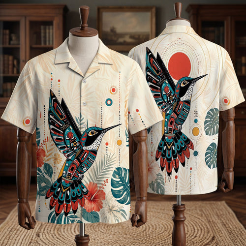 Native Hummingbird Pattern Hawaiian Shirt for Adults & Kids