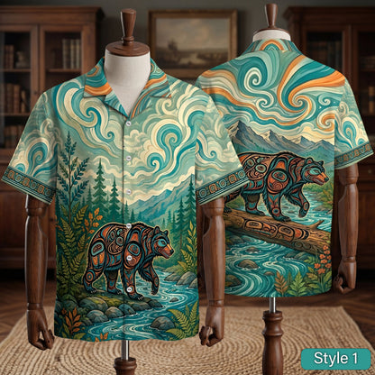 Native Bear Pattern Hawaiian Shirt for Adults & Kids