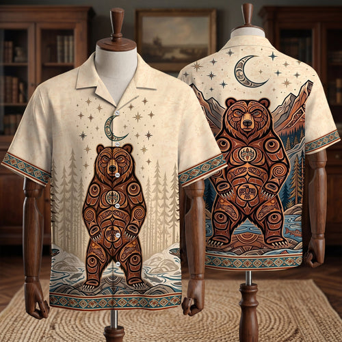 Native Bear Pattern Hawaiian Shirt for Adults & Kids