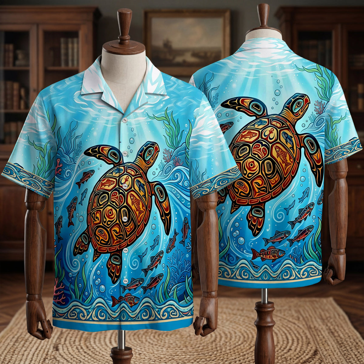 Native Turtle Pattern Hawaiian Shirt for Adults & Kids