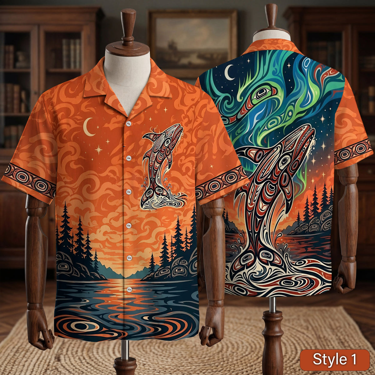 Native Orca Pattern Hawaiian Shirt for Adults & Kids