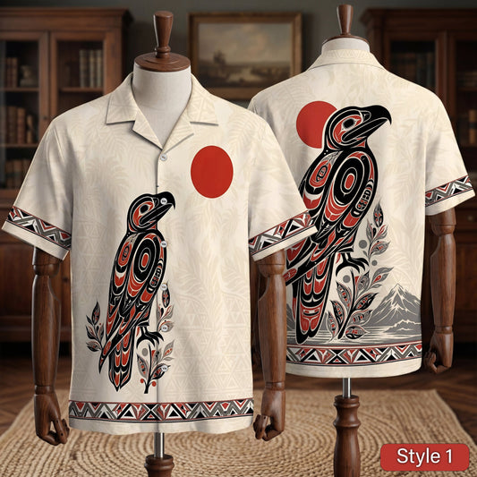Native Raven Pattern Hawaiian Shirt for Adults & Kids