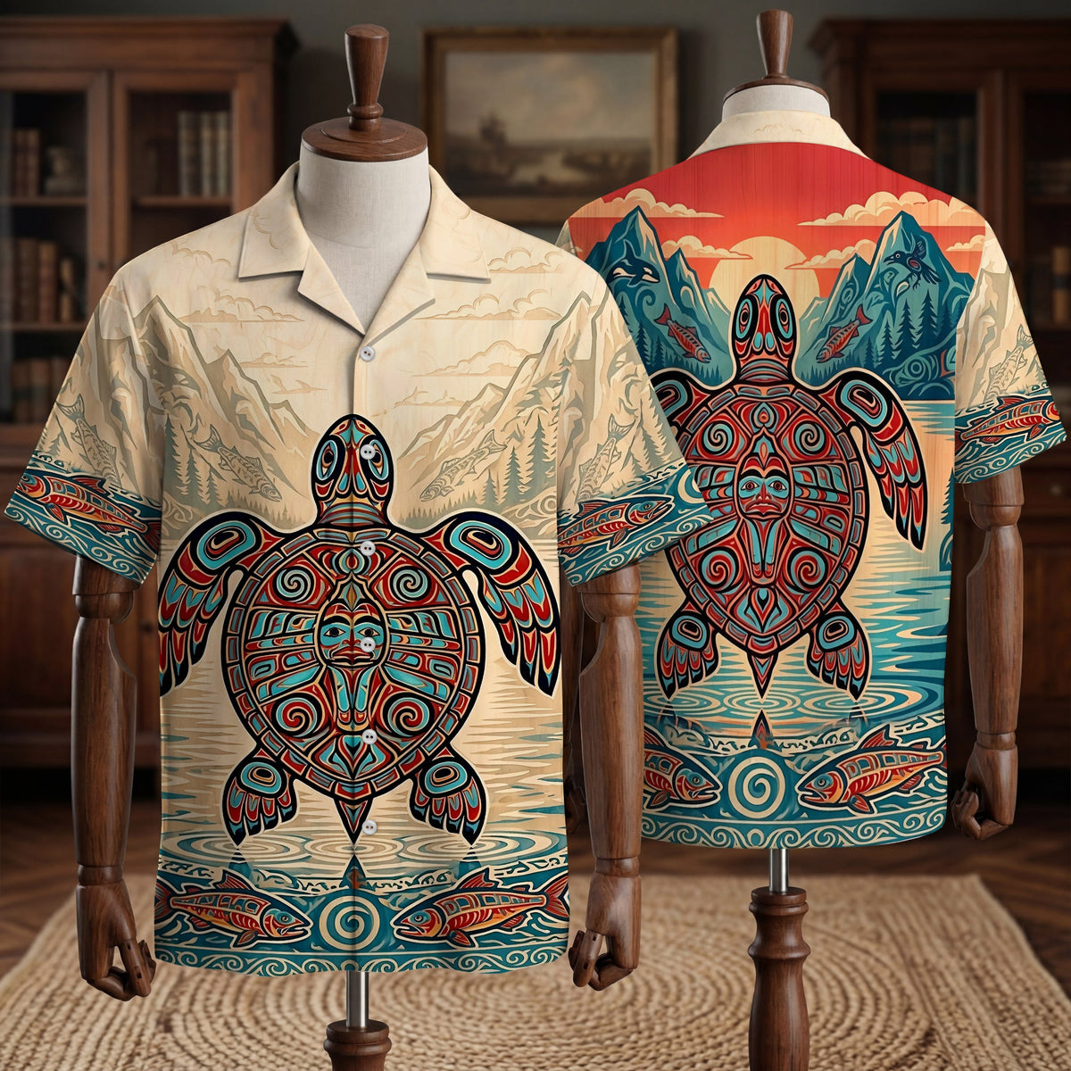 Native Turtle Pattern Hawaiian Shirt for Adults & Kids