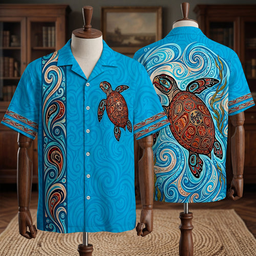Native Turtle Pattern Hawaiian Shirt for Adults & Kids