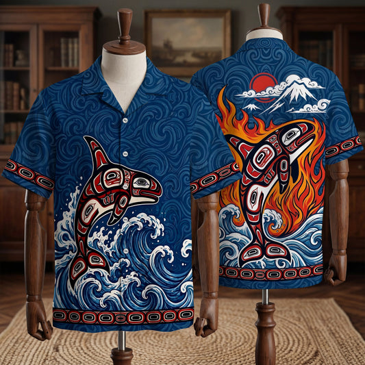 Native Orca Pattern Hawaiian Shirt for Adults & Kids