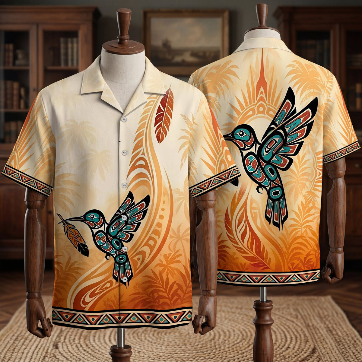 Native Hummingbird Pattern Hawaiian Shirt for Adults & Kids