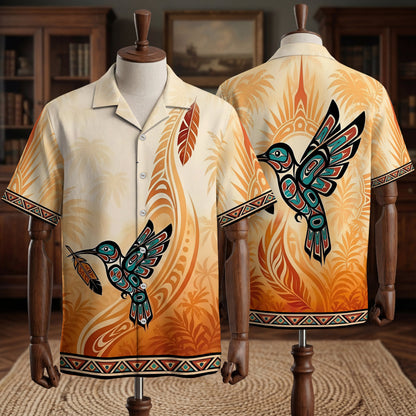 Native Hummingbird Pattern Hawaiian Shirt for Adults & Kids