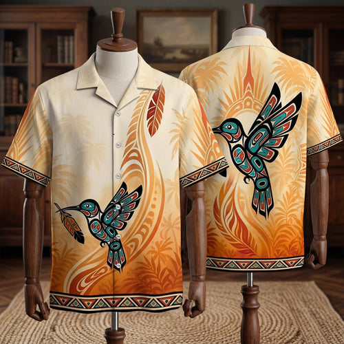 Native Hummingbird Pattern Hawaiian Shirt for Adults & Kids