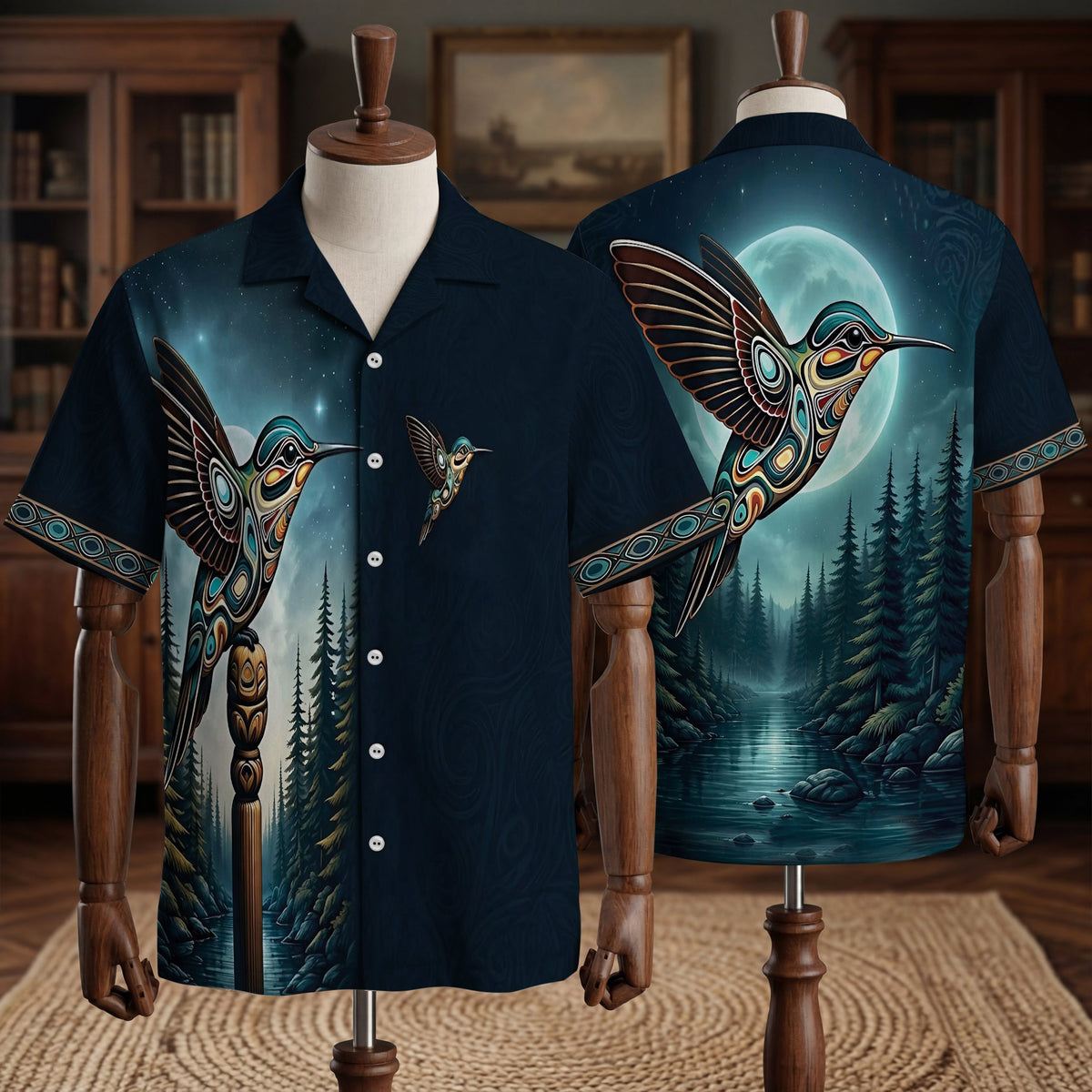 Native Hummingbird Pattern Hawaiian Shirt for Adults & Kids