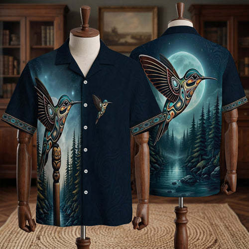 Native Hummingbird Pattern Hawaiian Shirt for Adults & Kids