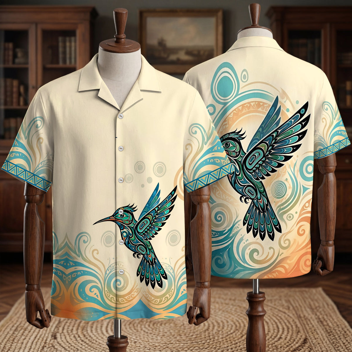 Native Hummingbird Pattern Hawaiian Shirt for Adults & Kids