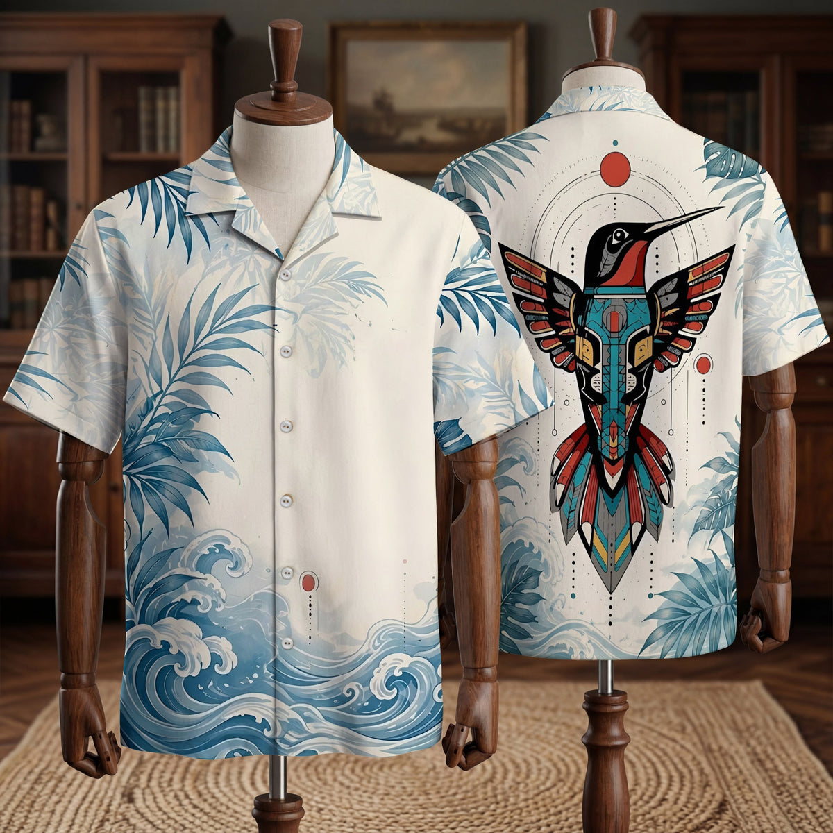 Native Hummingbird Pattern Hawaiian Shirt for Adults & Kids