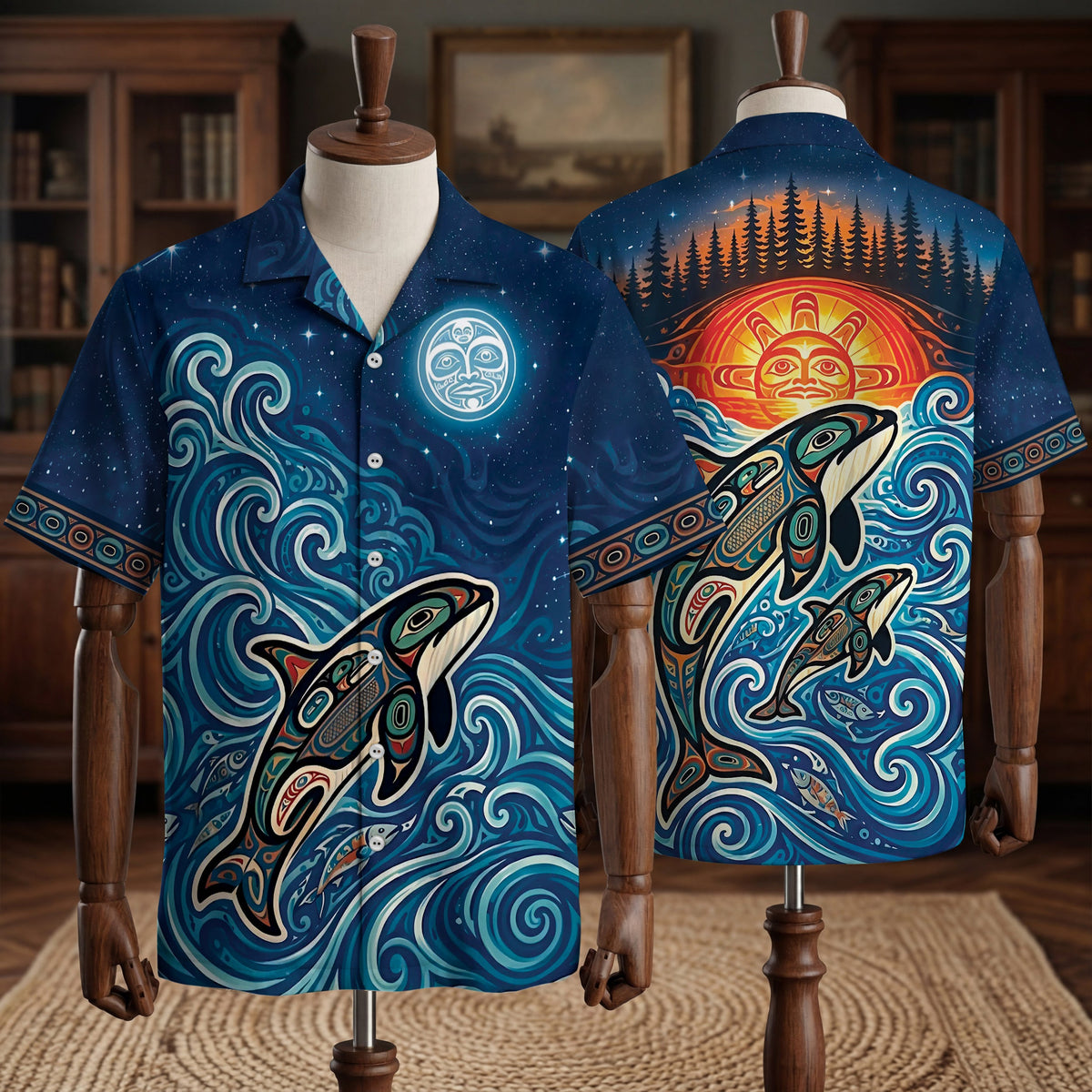 Native Orca Pattern Hawaiian Shirt for Adults & Kids