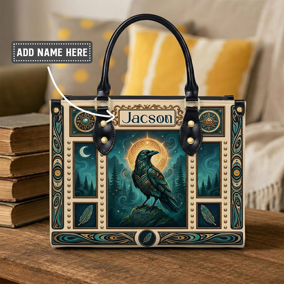 Raven’s Echo of Eternity Personalized Leather Bag