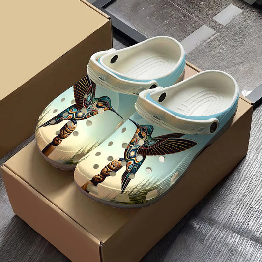 Native Hummingbird Art Clogs Shoes for Adults & Kids