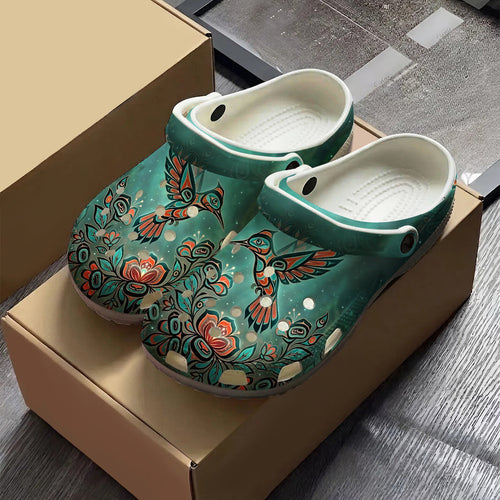 Native Hummingbird Art Clogs Shoes for Adults & Kids