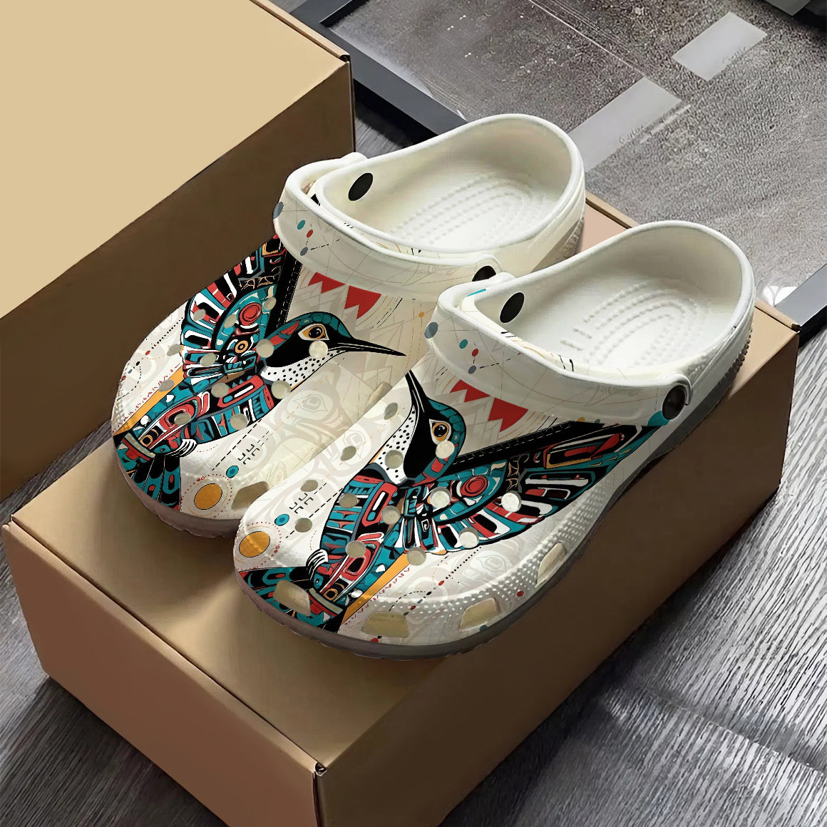 Native Hummingbird Pattern Clogs Shoes for Adults & Kids