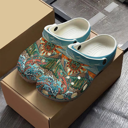 Native Salmon Art Clogs Shoes for Adults & Kids