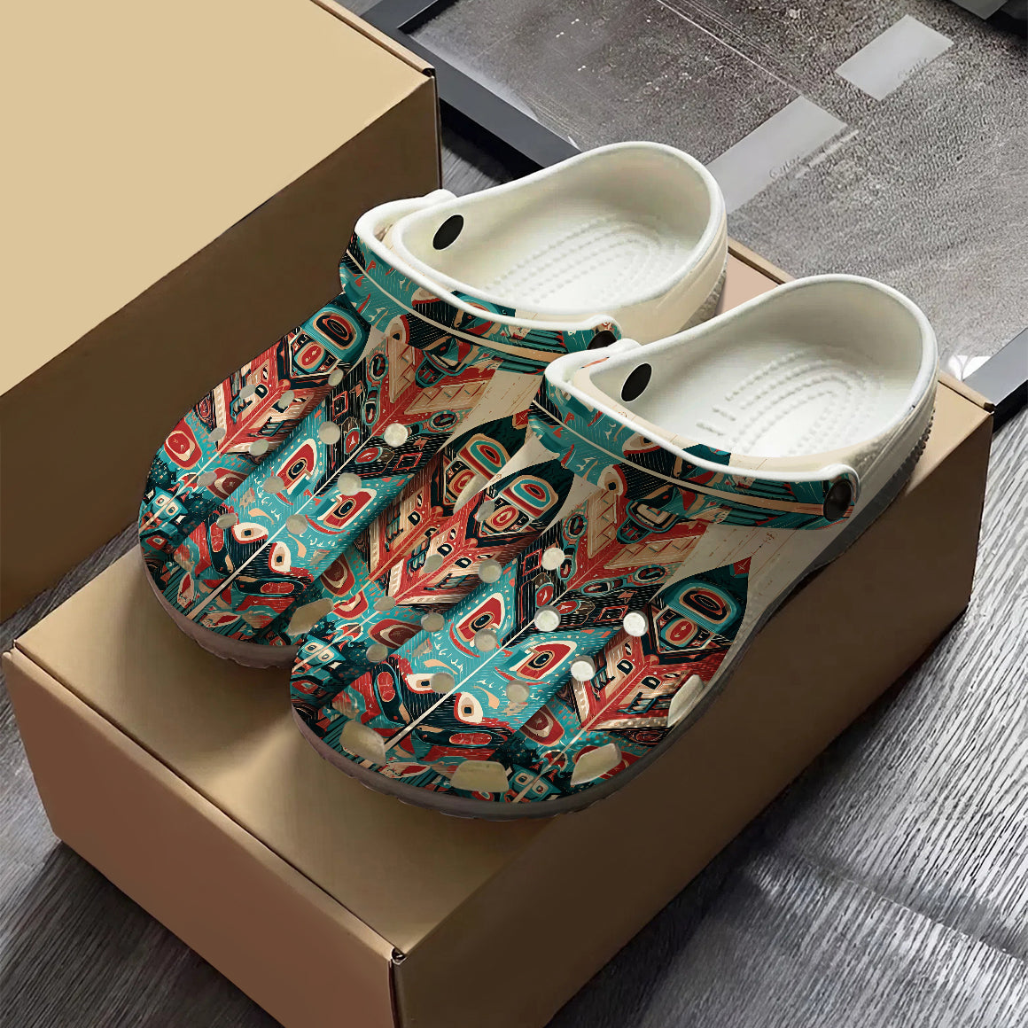 Native Leather Pattern Clogs Shoes for Adults & Kids