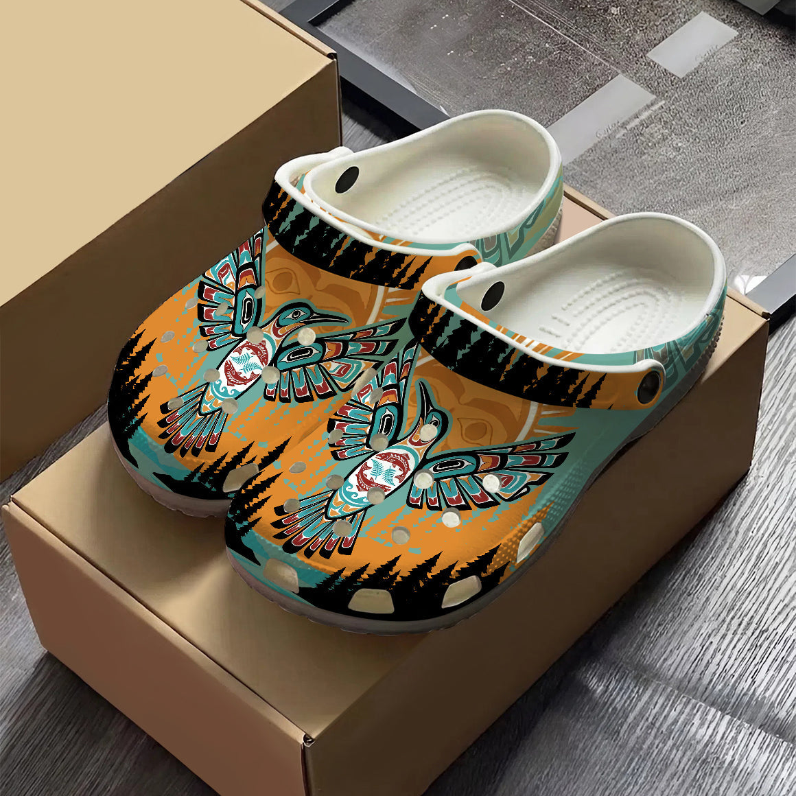 Native Hummingbird Art Clogs Shoes for Adults & Kids