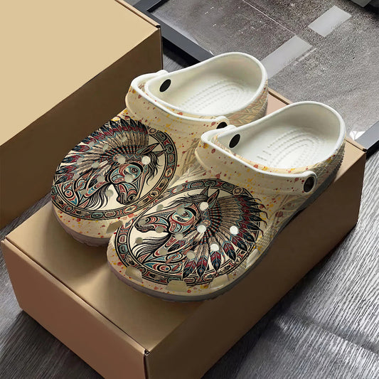 Native Horse Art Clogs Shoes for Adults & Kids