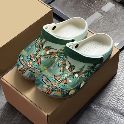Native Hummingbird Art Clogs Shoes for Adults & Kids