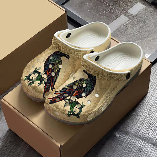 Native Raven Art Clogs Shoes for Adults & Kids