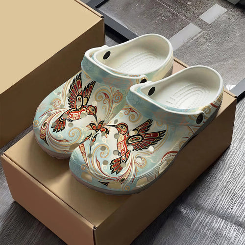Native Hummingbird Art Clogs Shoes for Adults & Kids