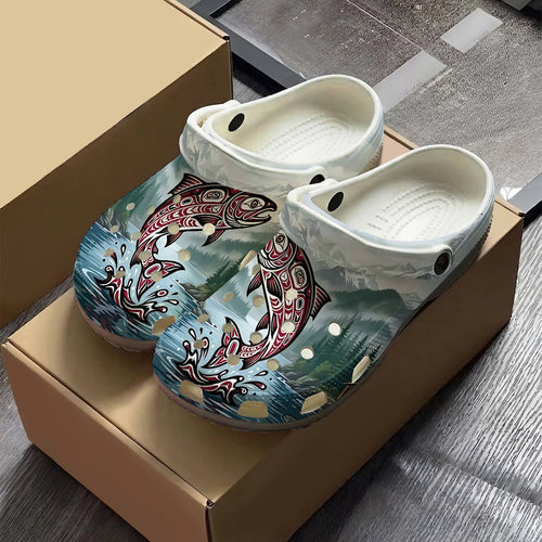 Native Salmon Art Clogs Shoes for Adults & Kids