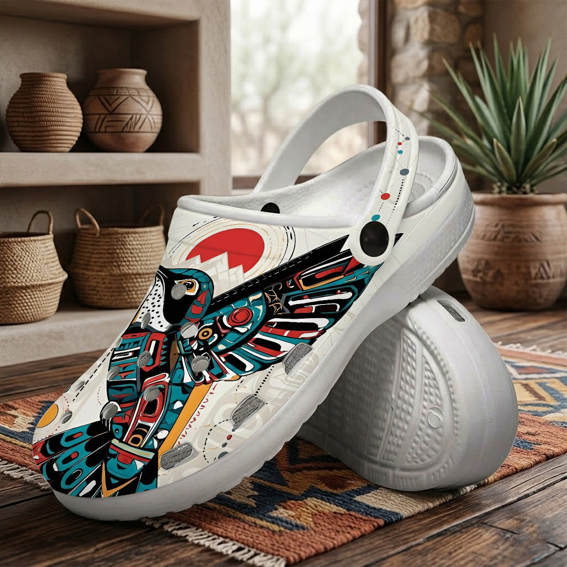 Native Hummingbird Pattern Clogs Shoes for Adults & Kids
