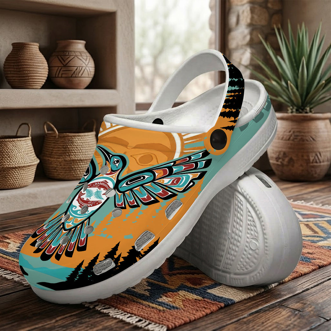 Native Hummingbird Art Clogs Shoes for Adults & Kids