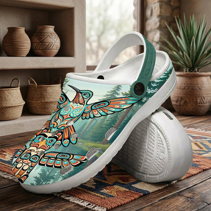 Native Hummingbird Art Clogs Shoes for Adults & Kids