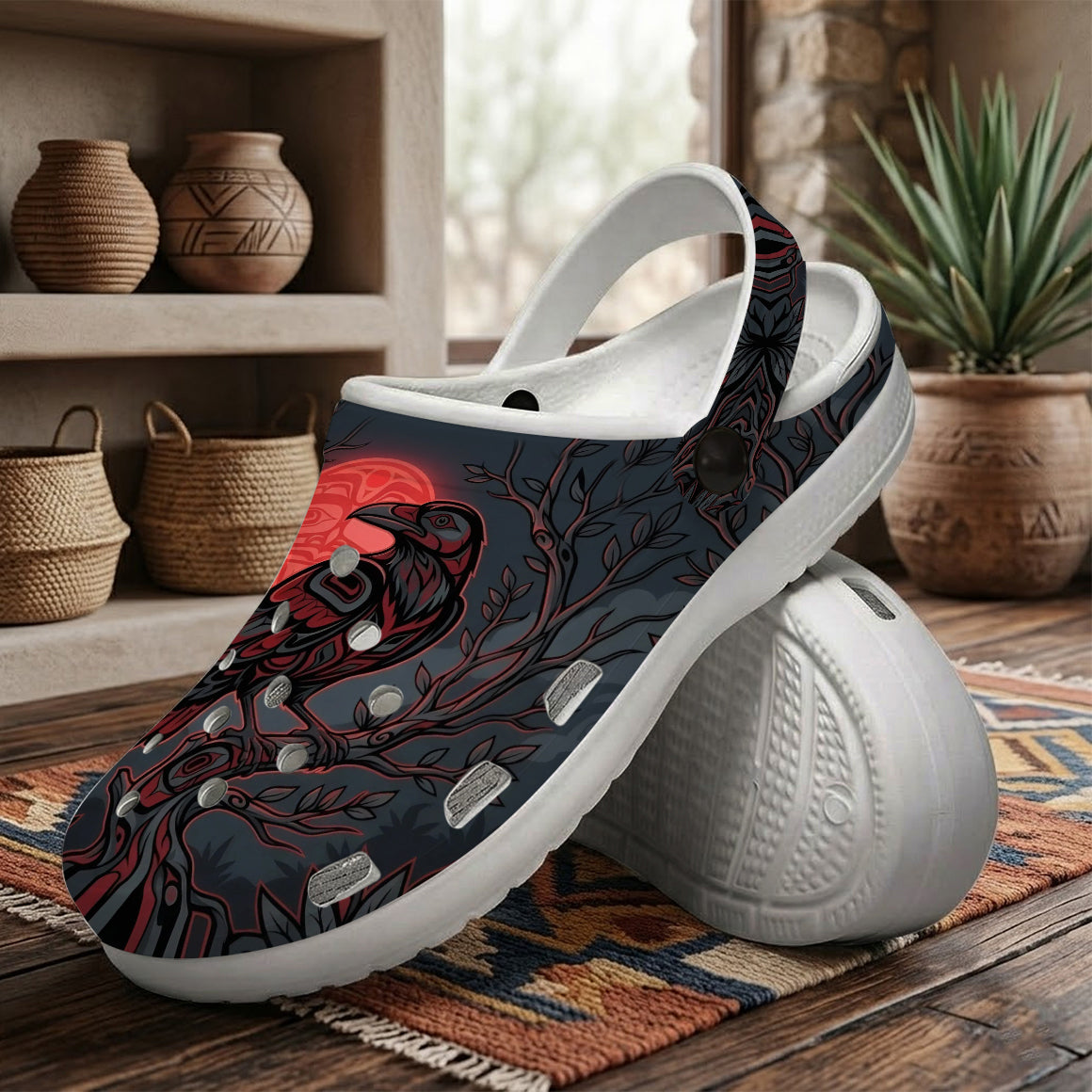 Native Raven Art Clogs Shoes for Adults & Kids