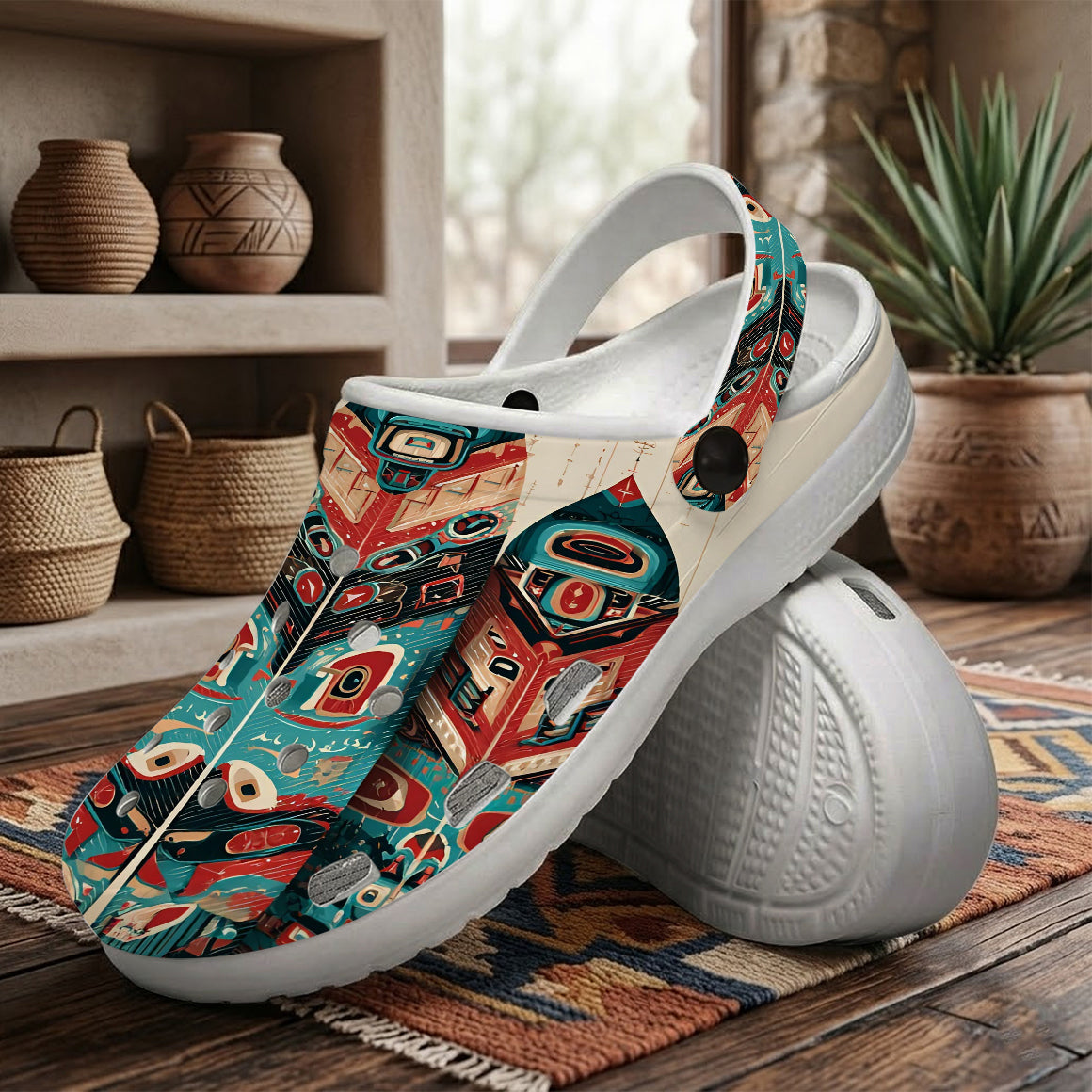 Native Leather Pattern Clogs Shoes for Adults & Kids