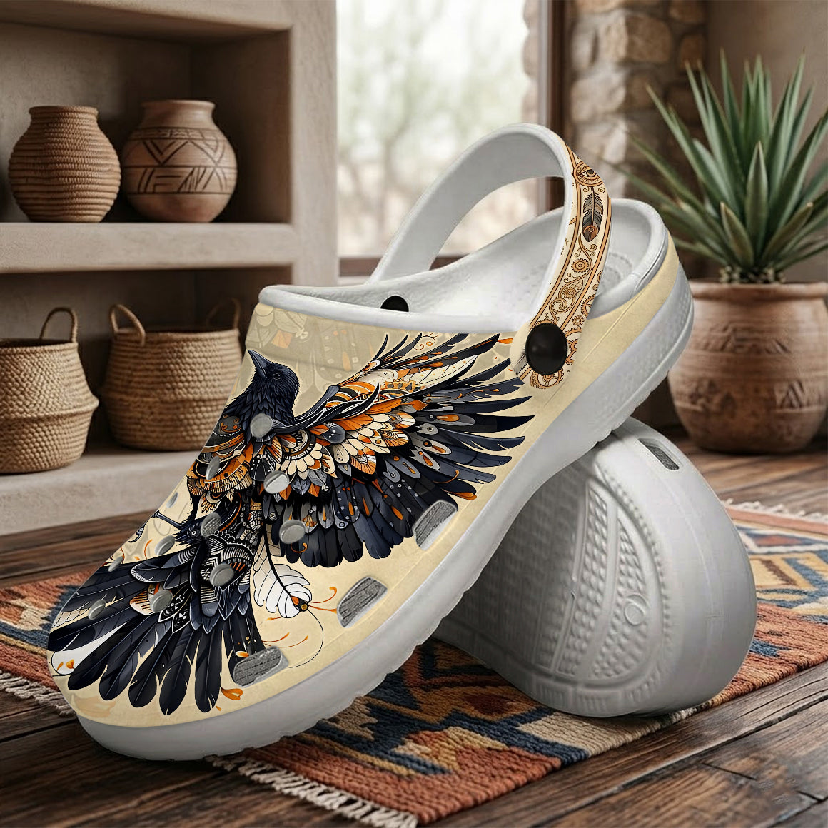 Native Raven Art Clogs Shoes for Adults & Kids