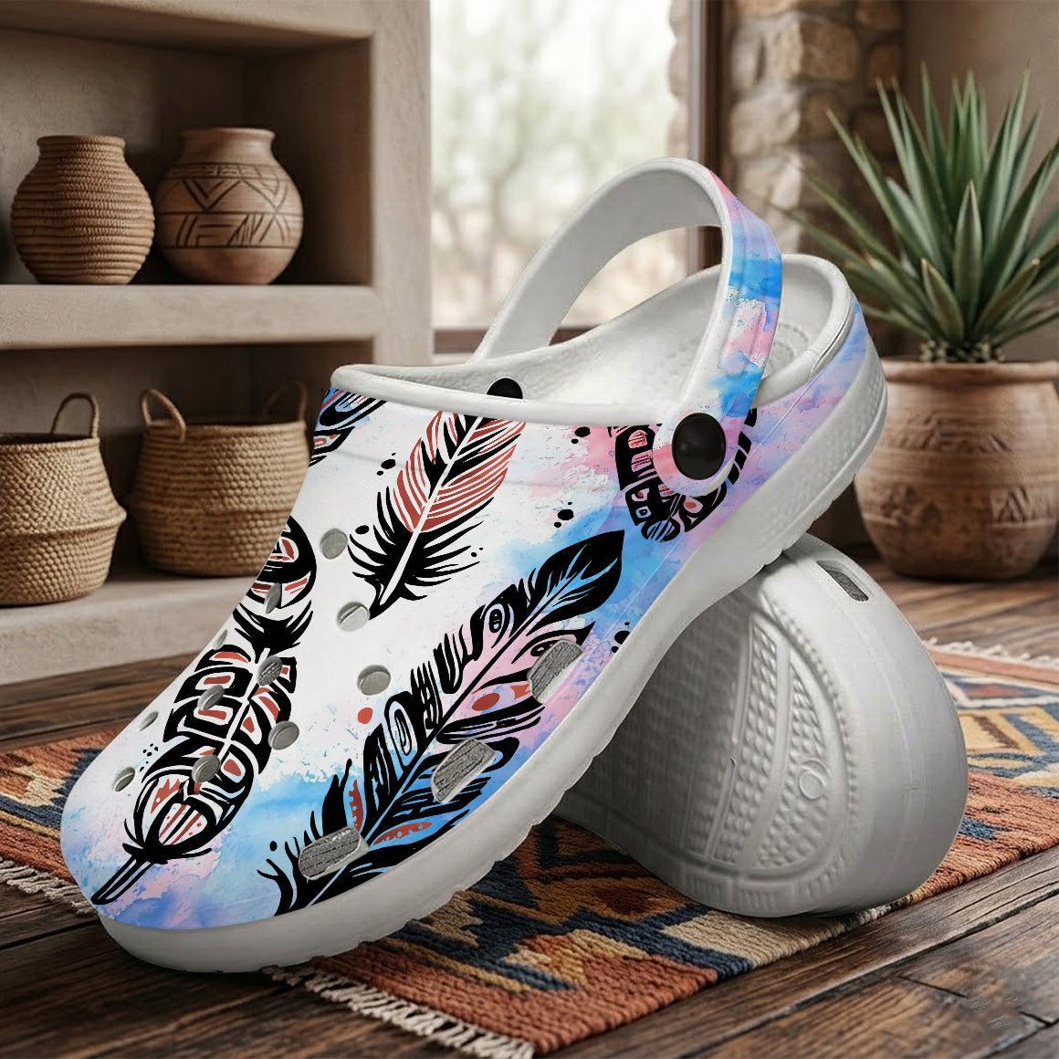 Native Leather Pattern Clogs Shoes for Adults & Kids