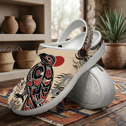 Native Raven Art Clogs Shoes for Adults & Kids