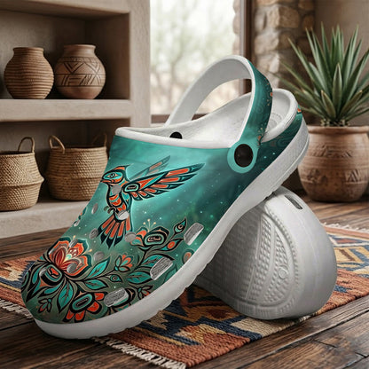 Native Hummingbird Art Clogs Shoes for Adults & Kids