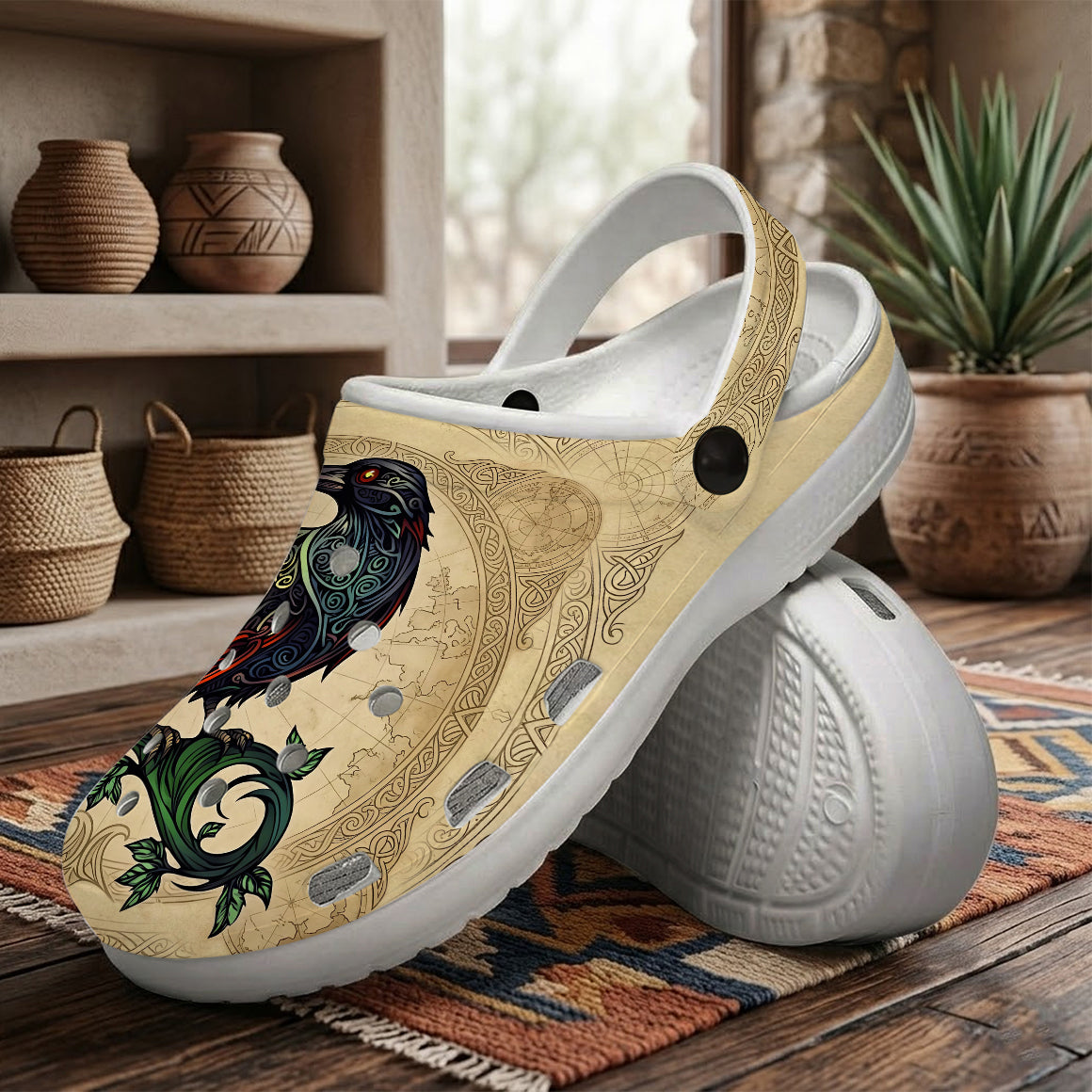 Native Raven Art Clogs Shoes for Adults & Kids
