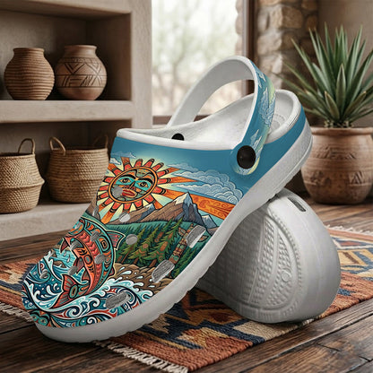 Native Salmon Art Clogs Shoes for Adults & Kids