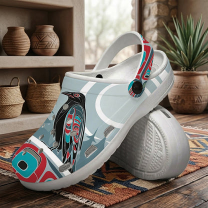 Native Raven Art Clogs Shoes for Adults & Kids