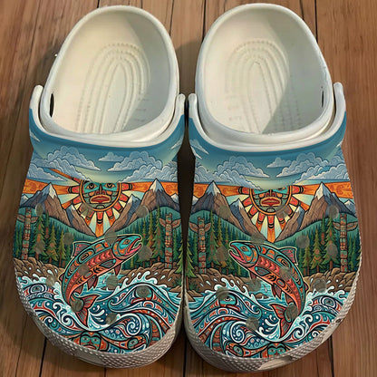 Native Salmon Art Clogs Shoes for Adults & Kids